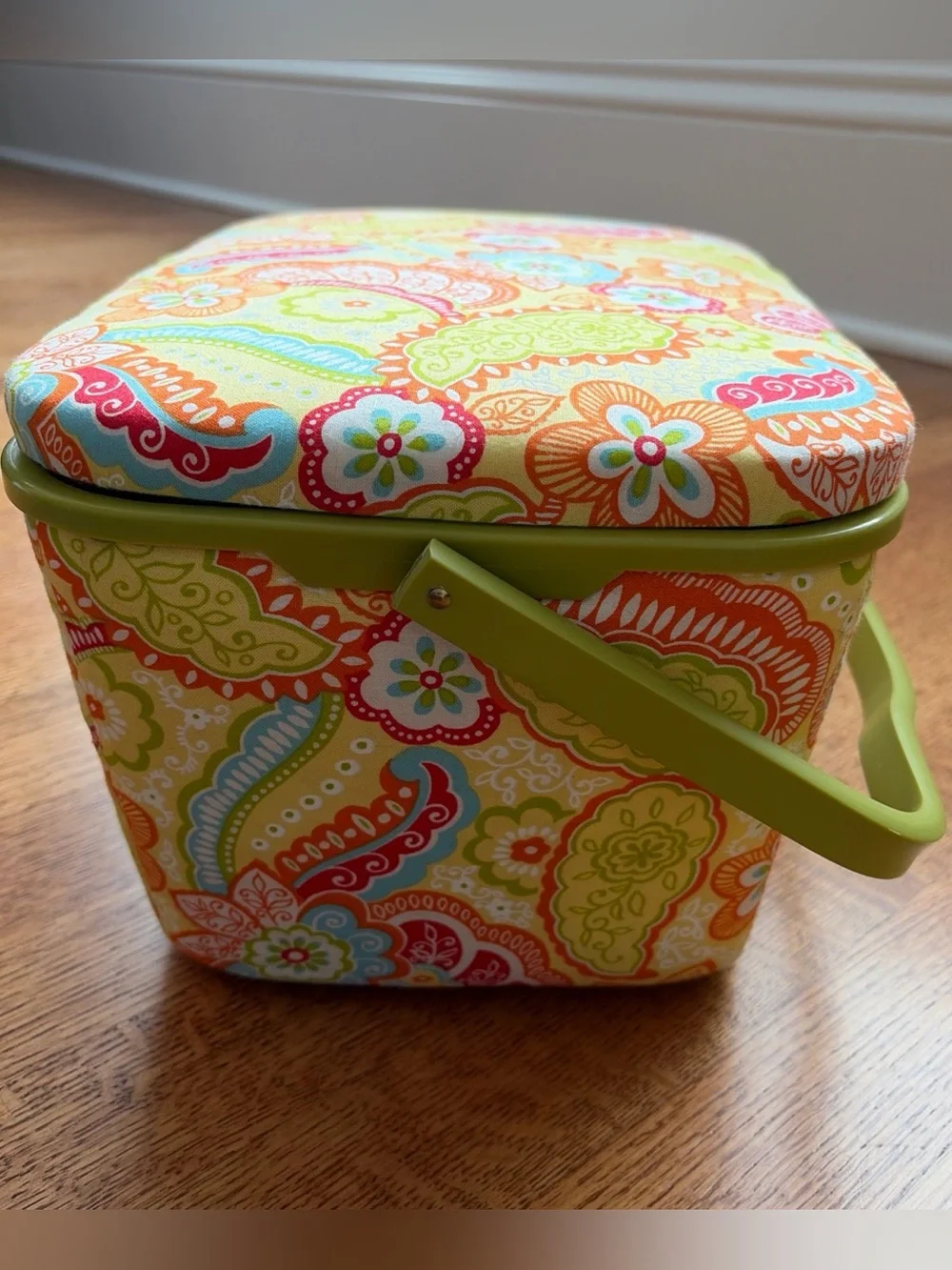 Vintage Dritz St. Jane Sewing Basket Box Paisley Print with Tray Retro Y2K Boho